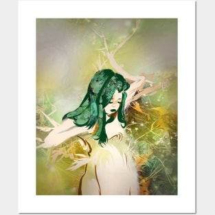 Dryad tree nymph fairy green maiden leaves autumn Posters and Art